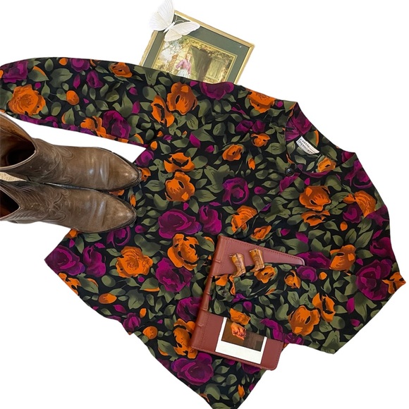 Vintage 90s petite impressions floral fall button up - Picture 4 of 17
